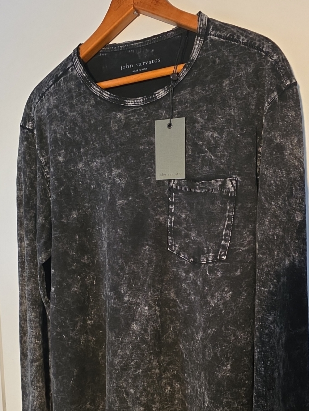 NWT John Varvatos Washed Black Long-Sleeve Pocket Shirt
